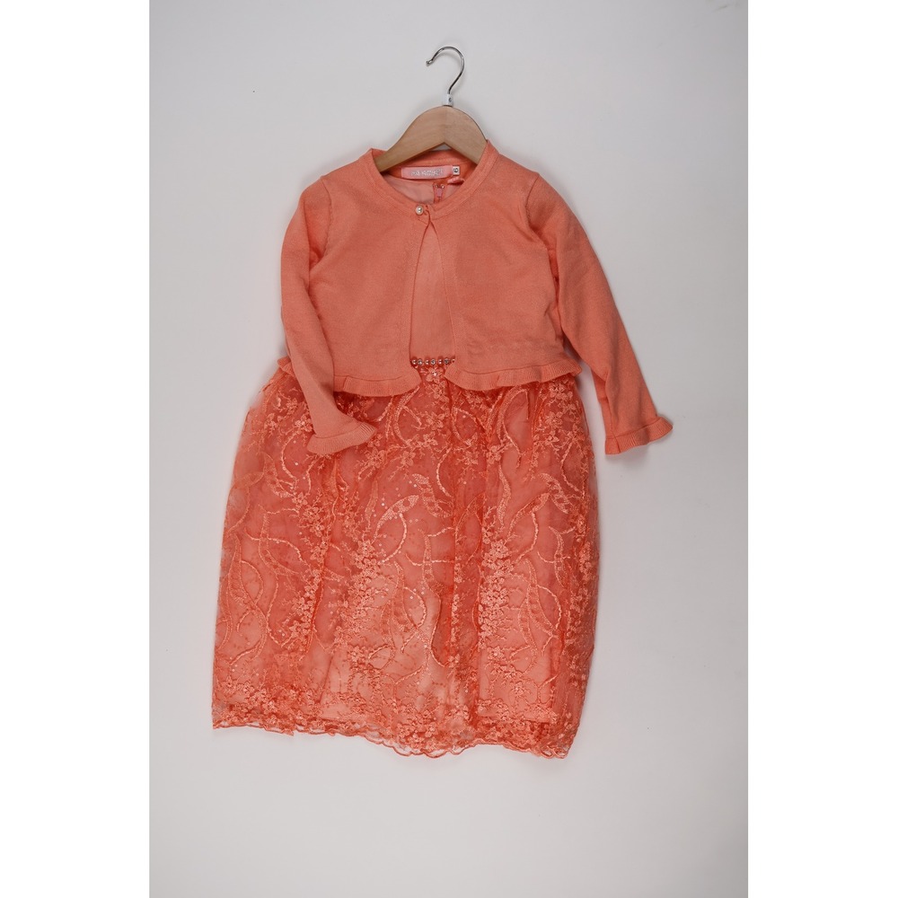 Pink Butterfly Lace Sequin Formal Dress Cardigan Set Peach Orange 6 NWT